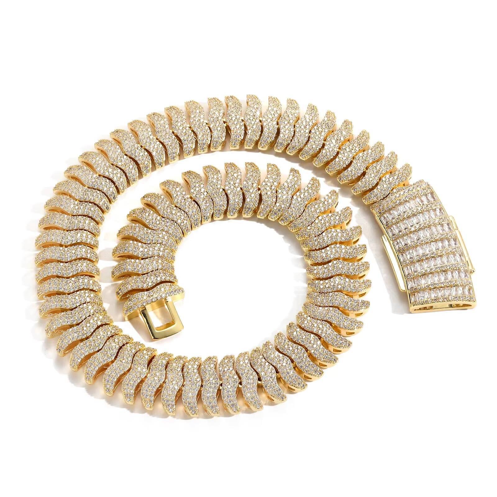 Hip Hop Mens 22mm Wide Curb Chain Rhinestone Jewelry - 2-in-1 Necklace/Bracelet Silver/Gold Multiple Lengths