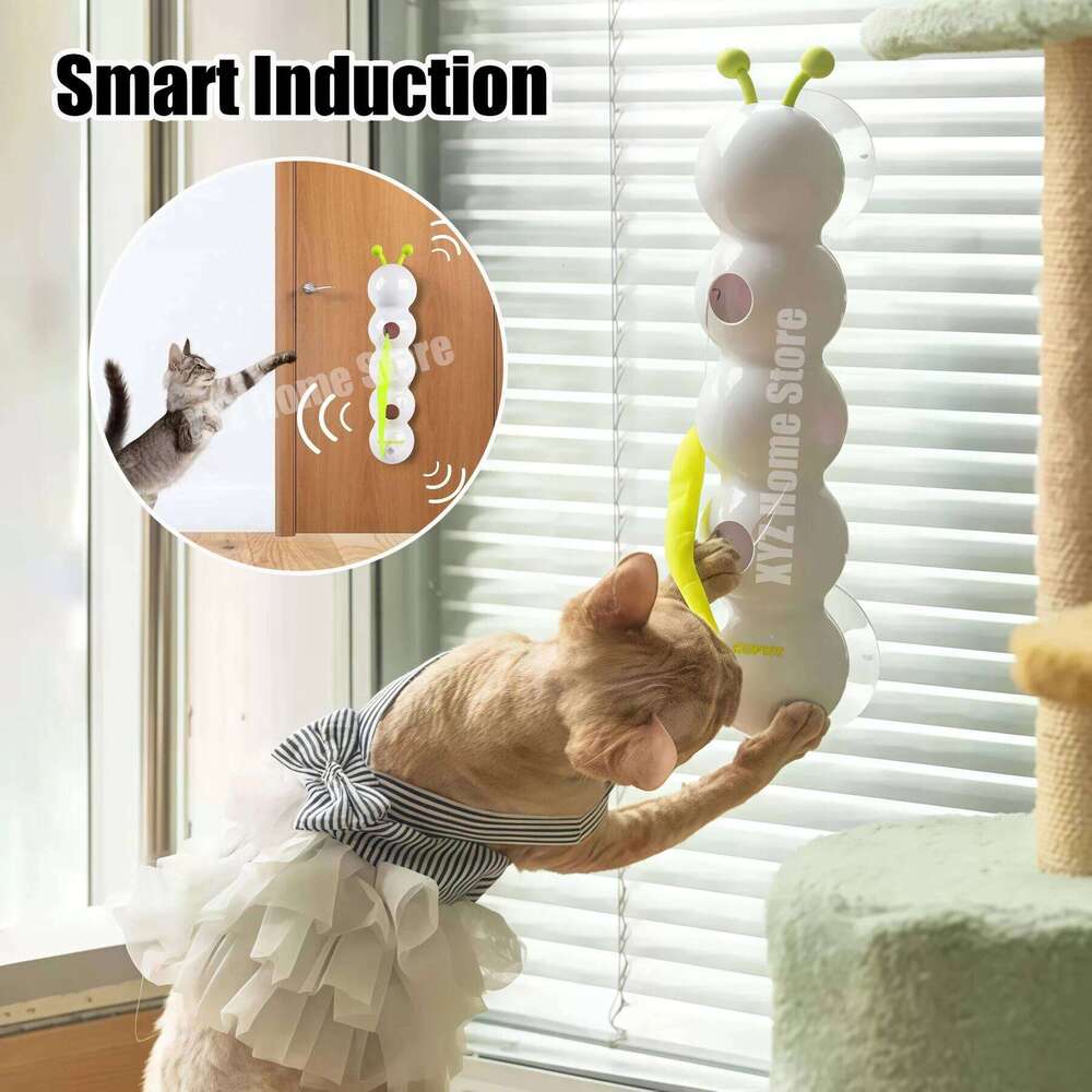 Interactive Intelligent Motion Activated Wack A Worm Post With Tail Automatic Emerging from The Hole Teasing Cat Toy