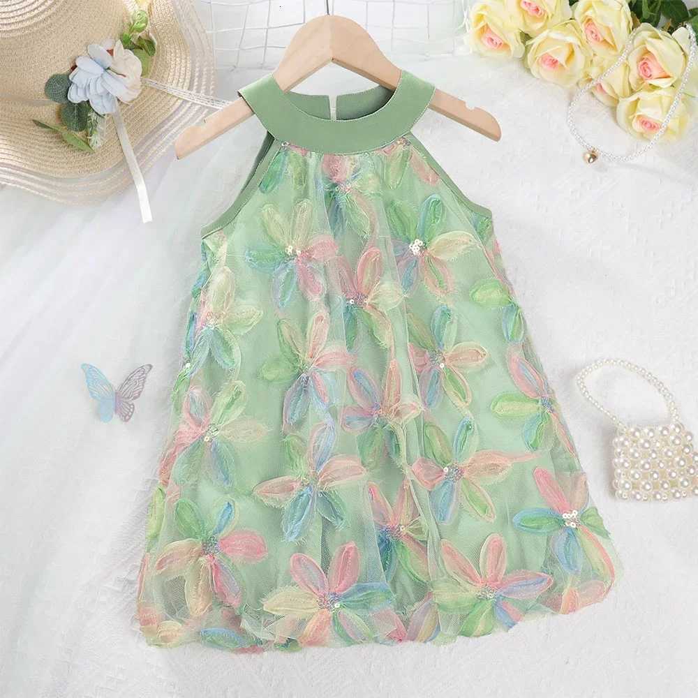 Summer Fashion New 3-7 Years Girls Sweet Bow Decoration O-Neck Sleeveless Princess Dress 1 Pc Children Flower Applique ClothingT260330