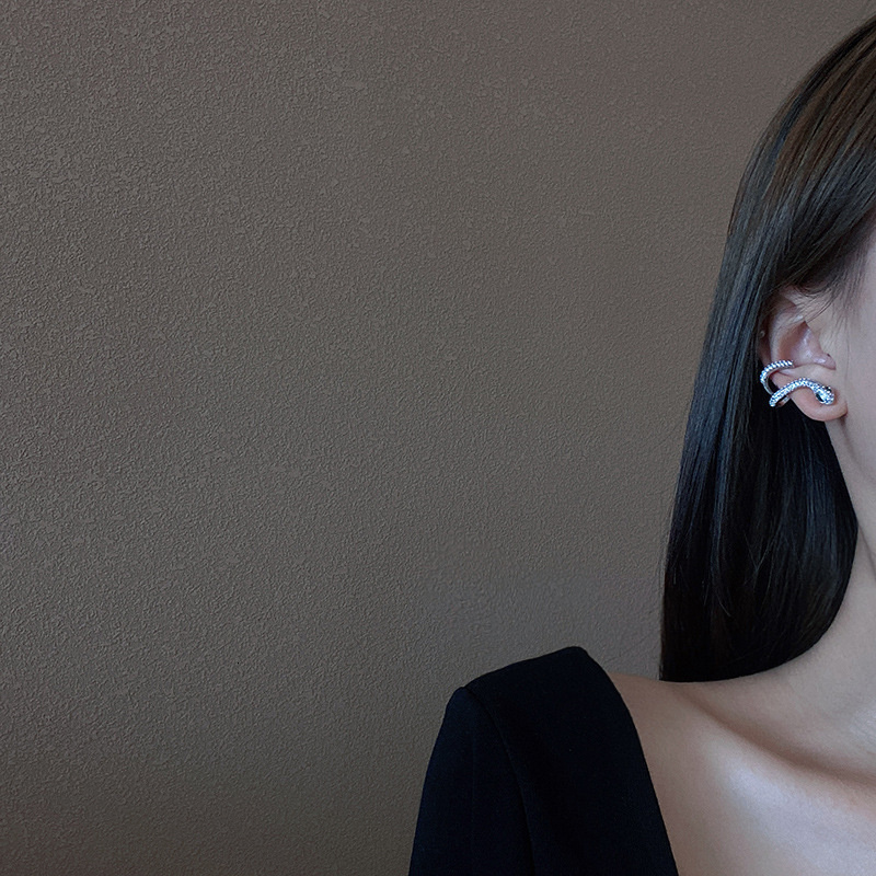 Fashionable Personality Full Diamond Snake-shaped Light Luxury Design Sense Earrings Minimalist Snake Ear Jewelry