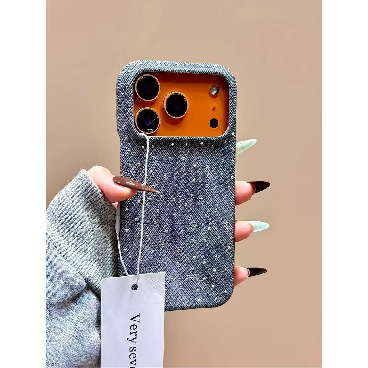 Korean high-end denim leather pattern gypsy star with diamond is suitable for iPhone Apple mobile phone case