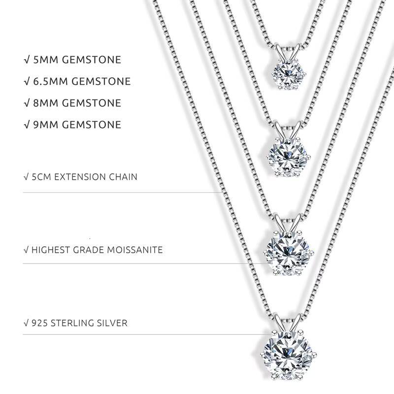 Moissanite 1ct 2ct 3ct Round Gold Plated 925 Sterling Silver VVS Moissanite Pendant Necklace with Gra Certificate