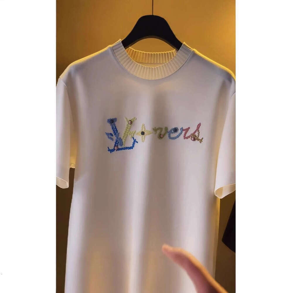 European Trendy Brand Short Men's Pure Cotton T-Shirt Loose Round Neck Letter Embroidery Half Sleeve Tee Fashion Casual Top