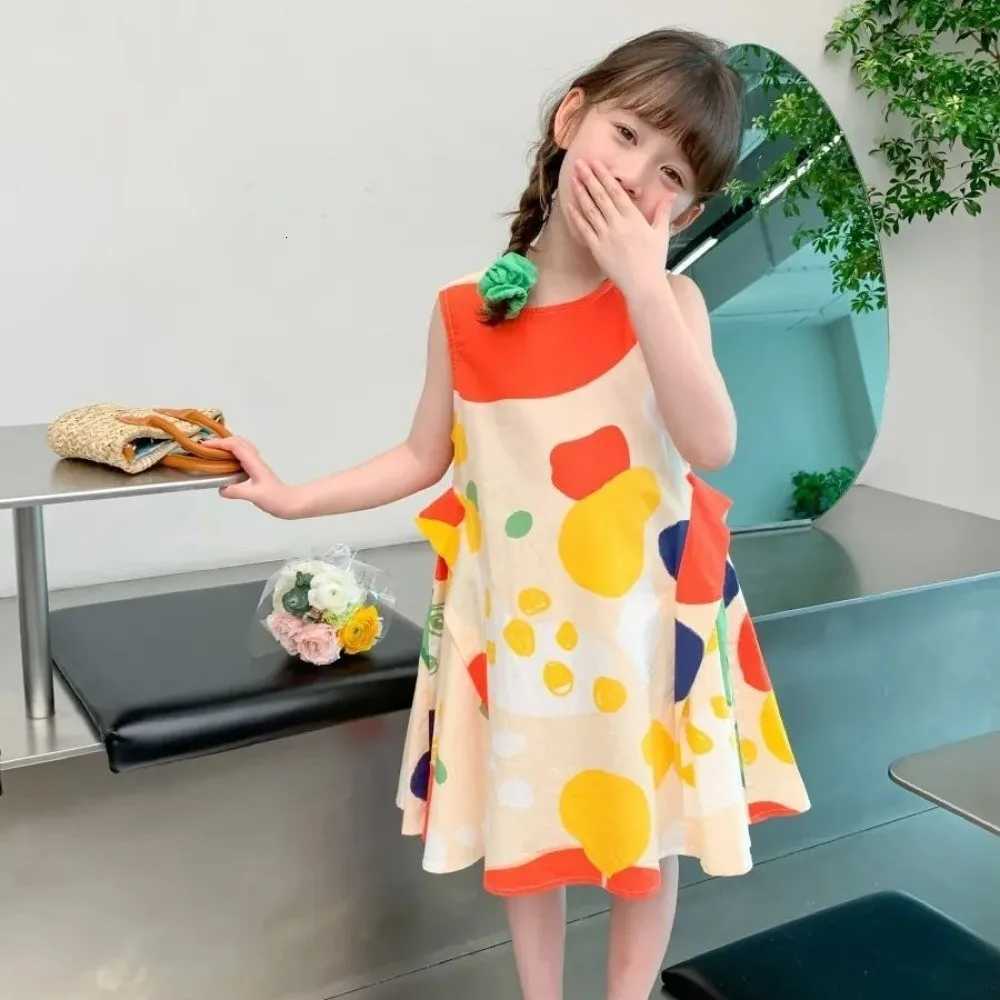 4-13 Year Old Teen Girls Dresses Summer Color Blocked Sleeveless Dress Sweet and Cute Princess Dress Casual Childrens ClothingT260330