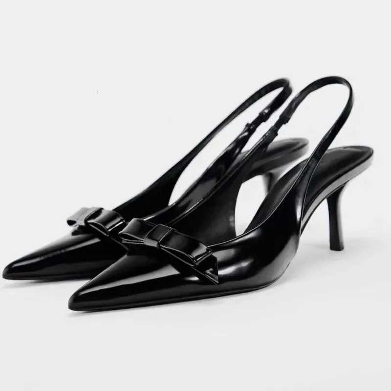 2025 Modern Office Shoes for Women White Black Wedding Slingback Pointed Toe Butterfly Decoration Female High Heeled Sandals Z260330