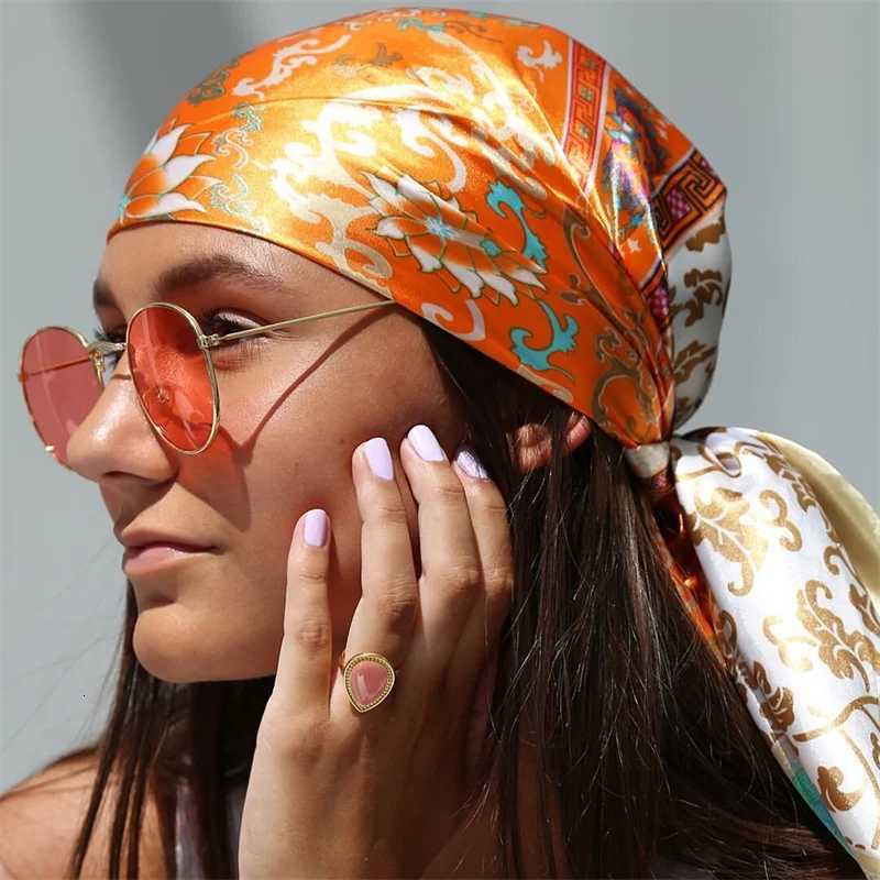 Hip Hop Hijab Scarf Wen Print Neckerchief Foard Square Satin Silk Scarves Shawls And Wraps Lady Pashmina Bandana 2024 X260328