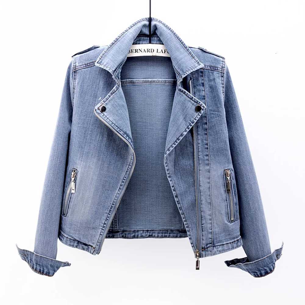 Spring and Autumn Trend New style Fashion Denim Jacket for Women Suit Collar Motorcycle Jacket coat Slim Fit Trendy TopT260328