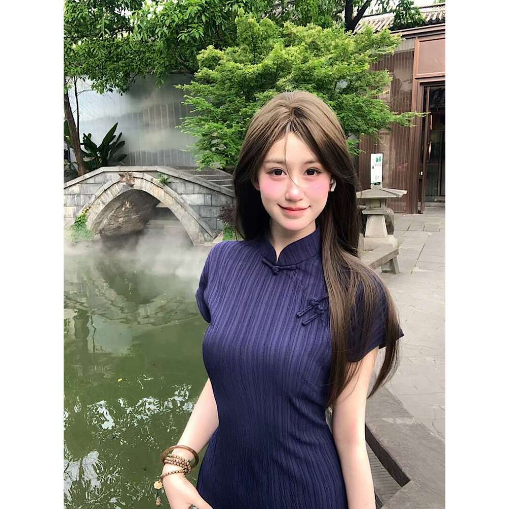 Improved Cheongsam Button Short Sleeve For Women Summer New Chinese National Style Slim Fit Split Waist Bodycon Long Dress Qipao Hanfu Silk