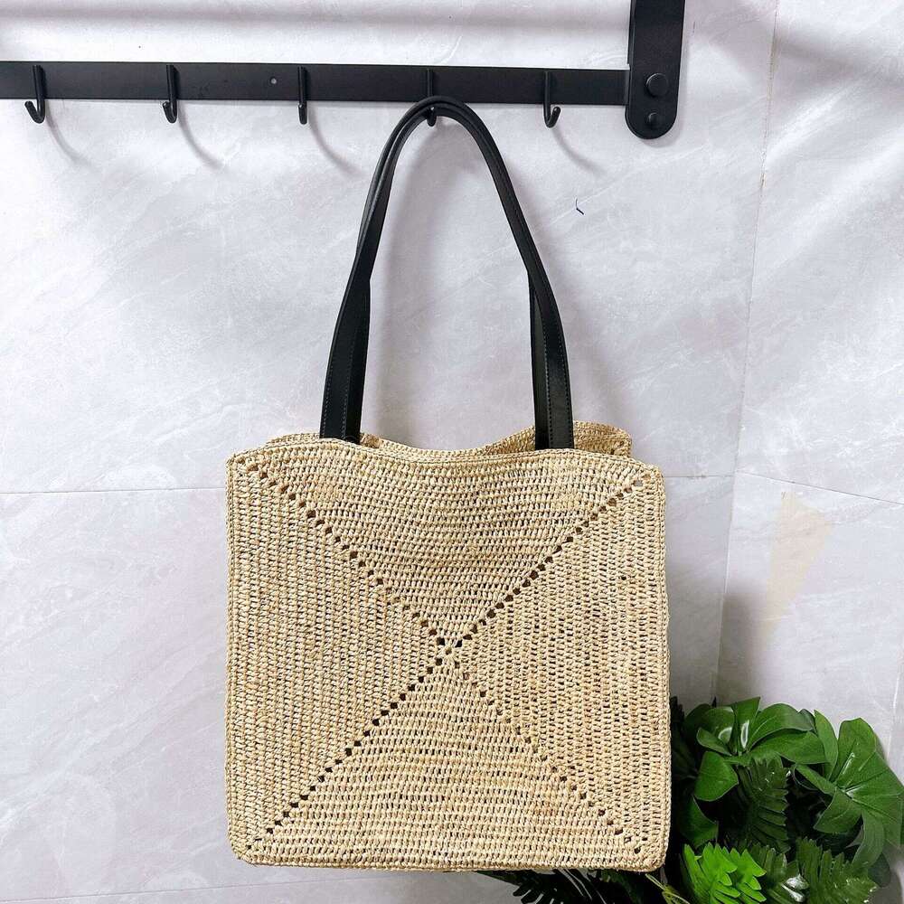 Totebag Shoulder ROSE NOIRE Hand Woven Raffia For Women Large Capacity Simple Vacation Beach Tote Bag Commuter Handbag Shoulder