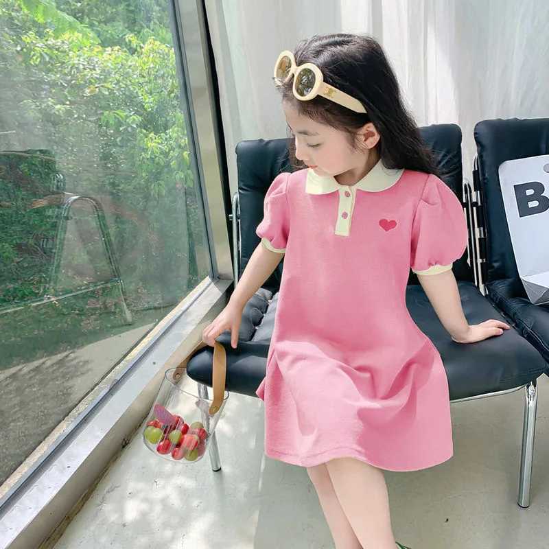 2026 Korean dress children girls summer lapel with embroidery ruffle hem princess dress1-6YT260330
