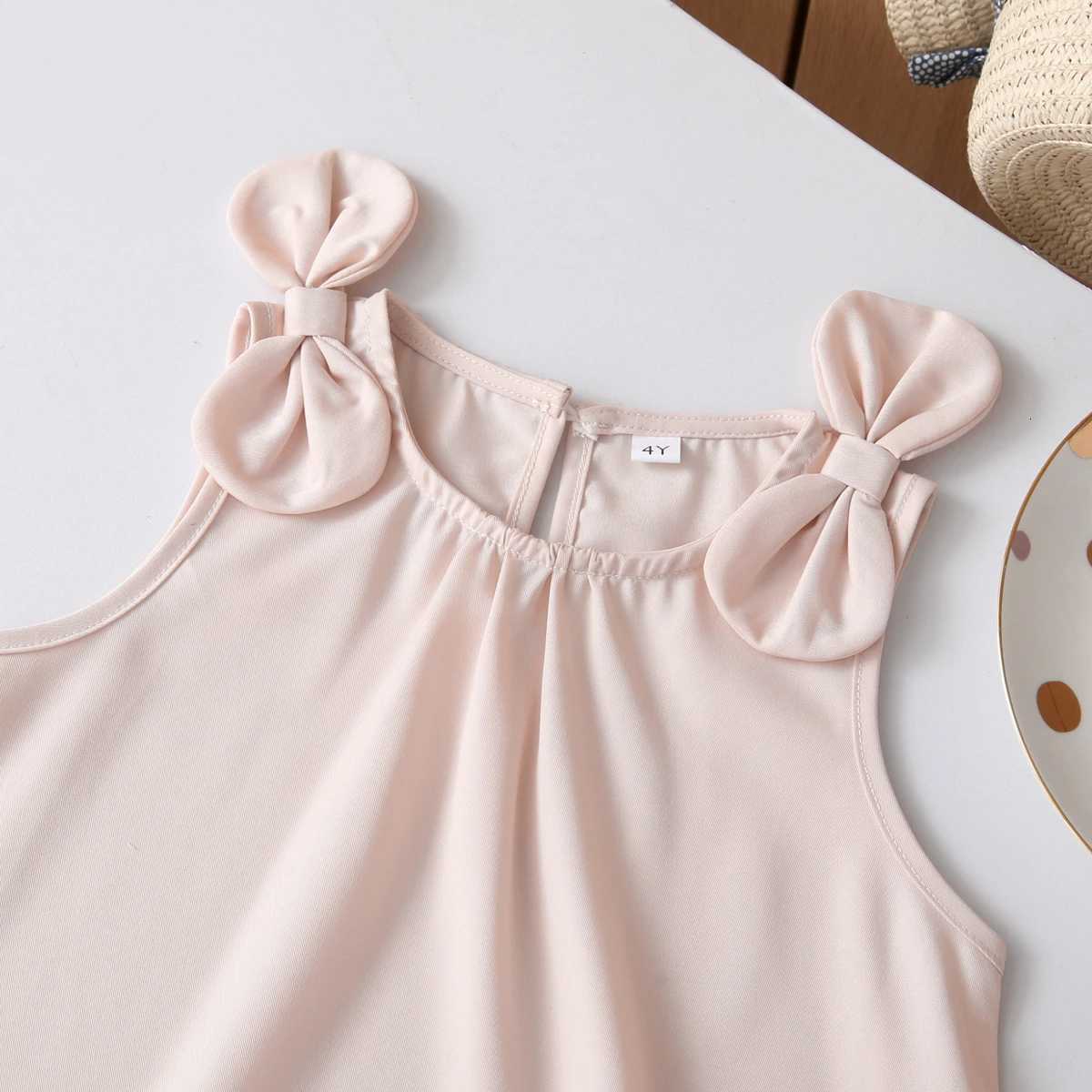 Kids Dresses for Girls Summer Casual Pink Bowknot Hem Round-piece Sleeveless Vest Dress Childrens Clothes Girl ClothesT260330