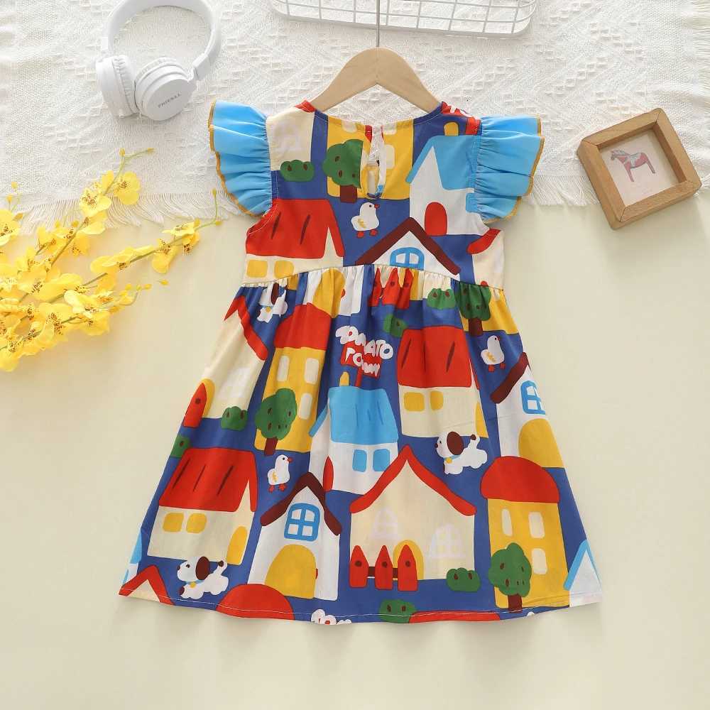 Humor Bear Kids Clothes Girls A-Line Hollow Out Flying Sleeve Graffiti Printing CasualDress Suit ChildrenT260330
