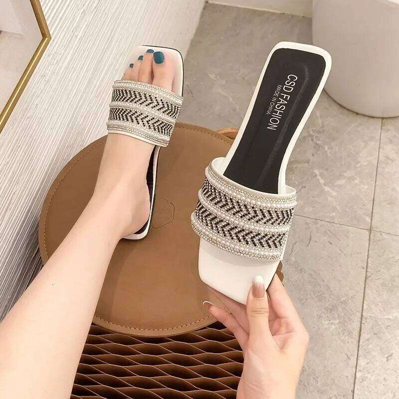 Summer Rhinestone Women Sandals Pearl Cross Fashion Ladies Slippers Luxury Designers Outdoor Beach Comfort Slides Shoes