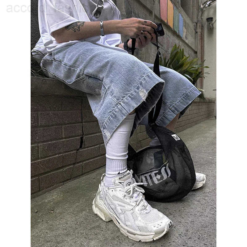 2025 Summer Mens Blue Vintage Y2K 2000s Wide Leg Baggy Casual Denim Shorts Harajuku Aesthetic High Waist Loose Fashion Shorts H260330
