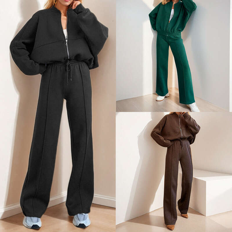 2026 Spring New Collection: Cross-Border European and American Foreign Trade Women's Clothing, Sporty Casual Solid Color Zip-Up Sweatshirt Fashio