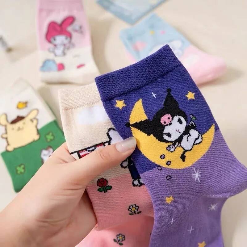 Designer Cartoon Sanrio Hello Kitty Women's Socks My Melody Cute Girl Mid-Tube Cotton Socks Kawaii Student Sock Girl Kids Christmas Gift