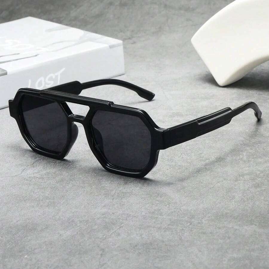 New Retro Double Bridges Women Polygon Square Sunglasses Fashion Blue Men Shades UV400 Sun Glasses 26Y0330