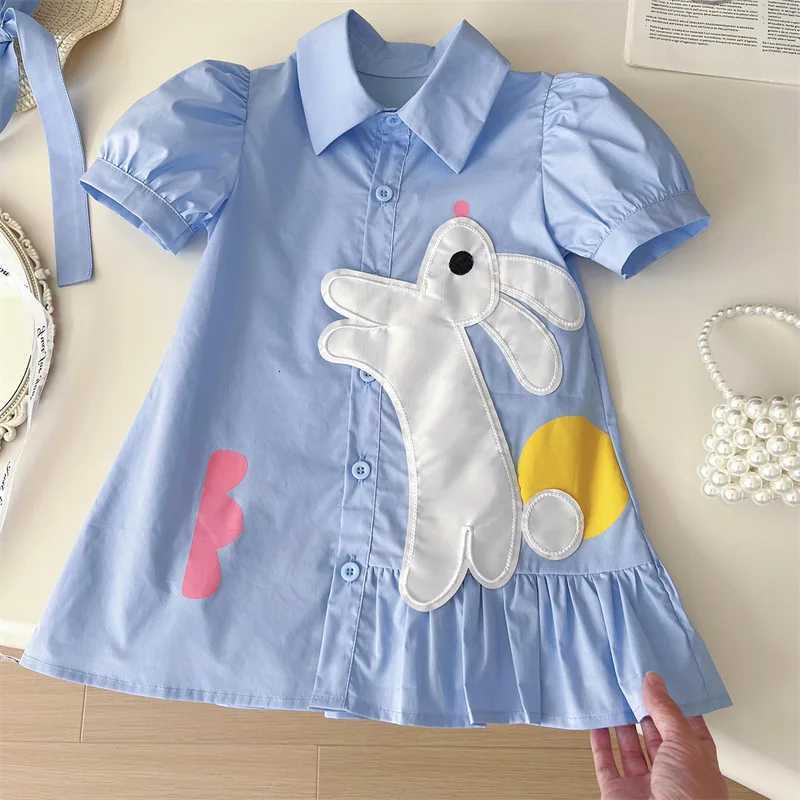 Girls Casual Dresses Cute Cartoon Dress Bunny Short Sleeve Shirt Dress Kids Clothes Girls for 3 To 7 Years Princess DressT260330