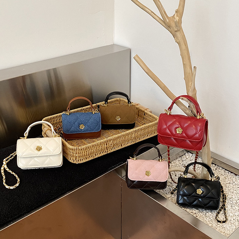 Free Shipping High Value Mini Quilted Crossbody Bag for Women Cute Small Handbag with Top Handle Chain Strap Flower Decor