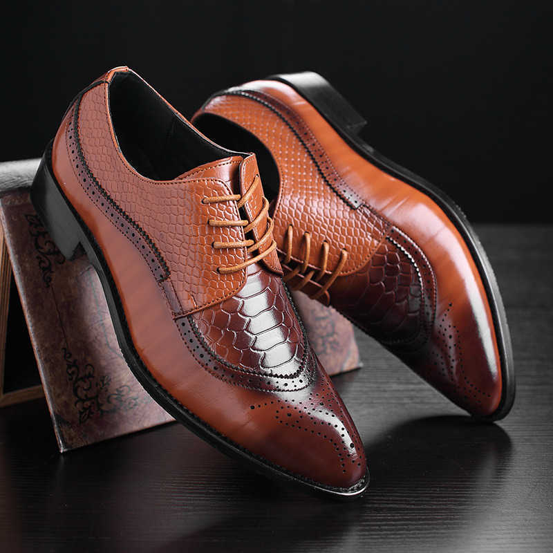 Mens Brogue Dress Shoes Patchwork Oxford Leather Formal Shoes for Men Bullock Shoes Wedding Party Dinner British Footwear K260328