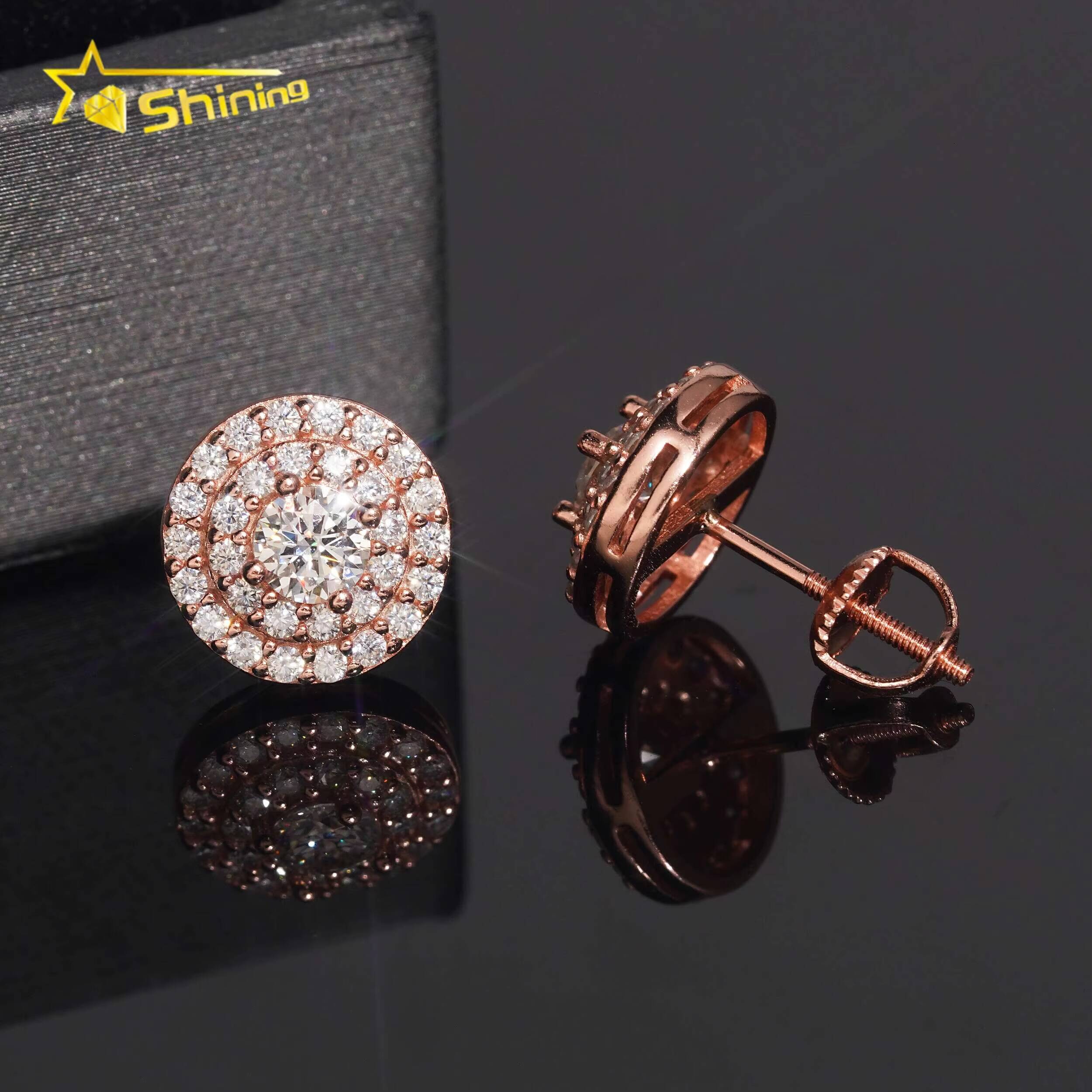 Pass Diamond Tester 925 Silver Round Cluster Moissanite Stud Earrings Custom Iced Out Diamond Men Women Fine Earrings