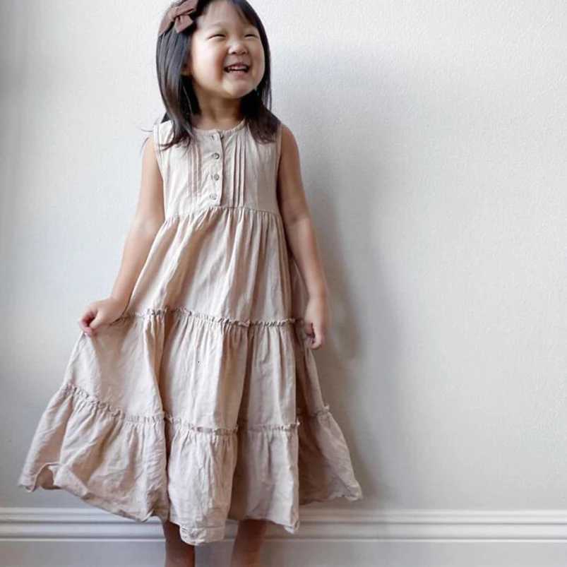 Girls Beach Dress Summer Vintage Plated Tutu Skirt Dress for Girls Clothes Breathable Linen Cotton Toddler Girls Boho Dress 1-7YT260330