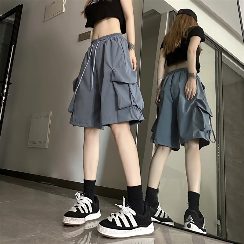 Y2K Cargo Short Harajuku Black Oversized Wide Leg Shorts Summer Streetwear Fashion High Waist Baggy Pants 2025 y260312