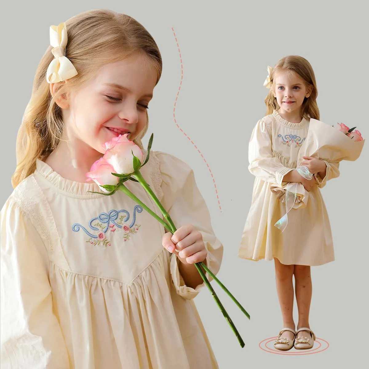 French Kids Girls Princess Dress Cotton Floral Embroidery Infant Babys Girls Dress Spring Toddler Baby Girls Long Sleeve DressT260330