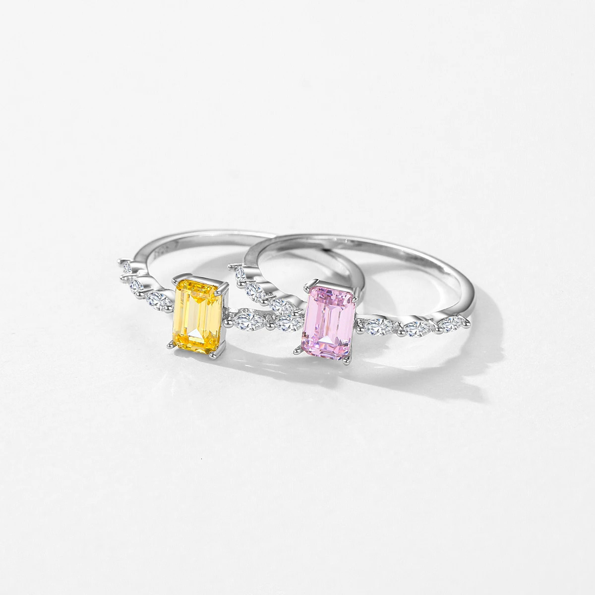 MODIAN Real 925 Sterling Silver Exquisite Sparkling Emerald Cut Pink Yellow Zirconia Ring For Women Wedding Fine Jewelry 260324