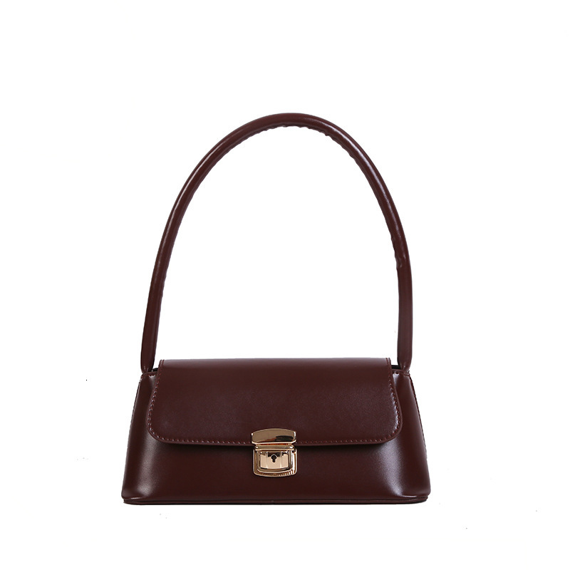 Free Shipping High Value Leather Baguette Bag for Women Vintage Lock Shoulder Bag