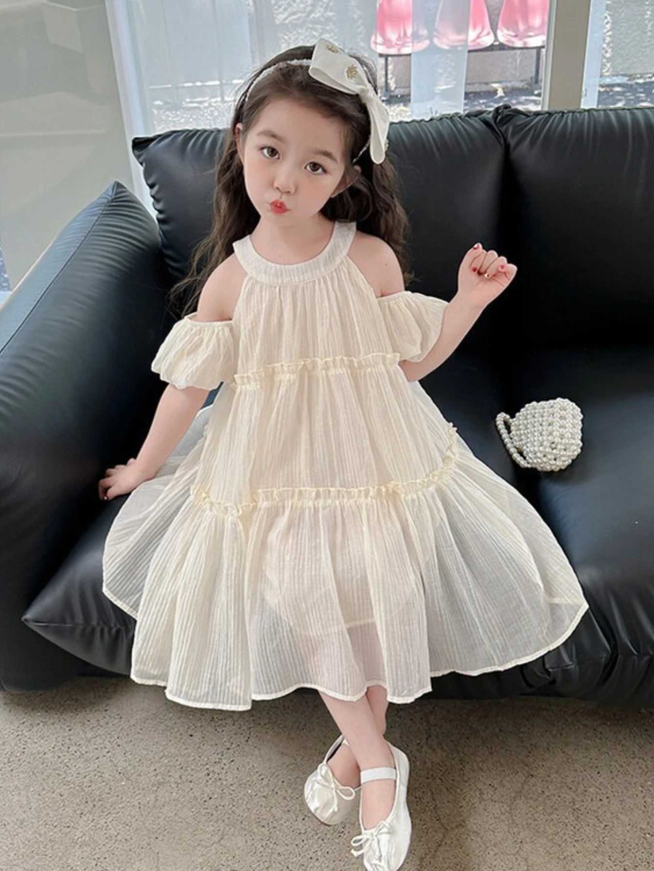 Girls Off Shoulder Dress Kids Birthday Party Princess Dress Tiered Ruffle Layered Gown for Little Girls Elegant Festive VestidosT260330