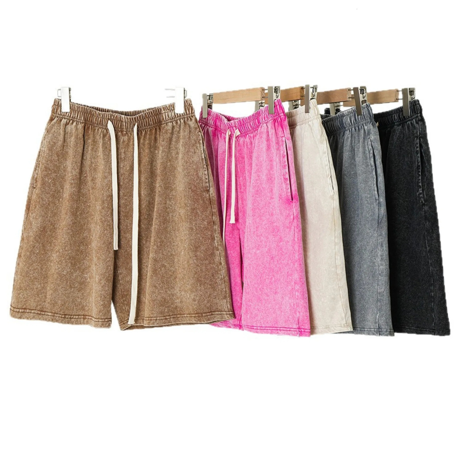 260g Heavyweight Mens American Vintage Wax Print Shorts 100 Cotton Casual Shorts Unisex 2026 Summer Shorts with Pockets 260327