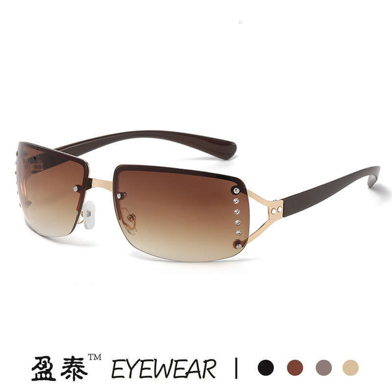 Trendy Y2k Hot Girl Sweet Cool Retro Frameless Square Glasses Men Fashion Personality Diamond-Encrusted Internet Celebrity Sunglasses