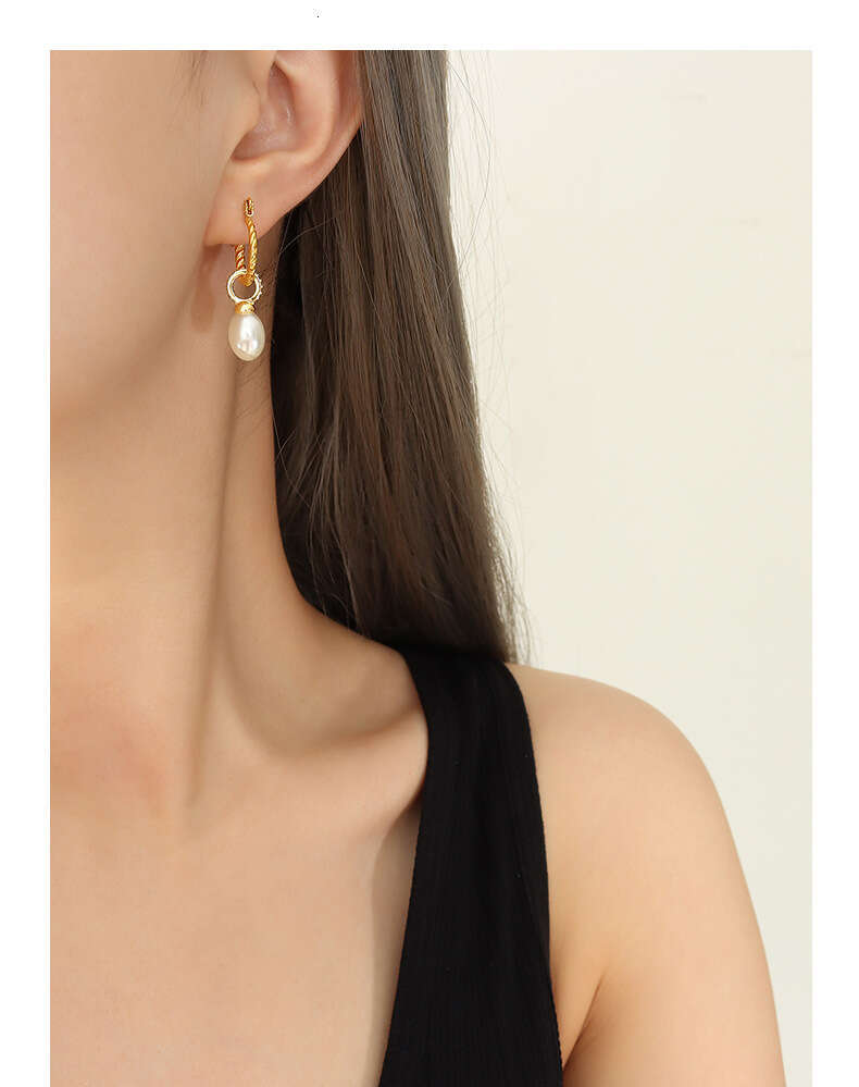 Unique Baroque Faux Pearl Threaded And Ear Chains For Women, Non-fading Titanium Steel Elegant Earrings