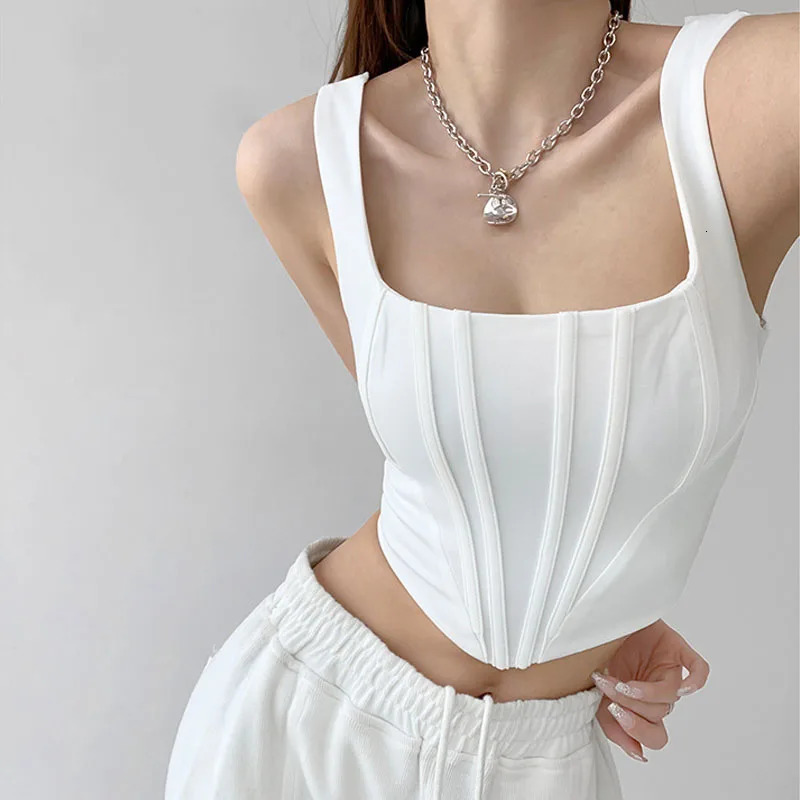 2023 Summer Crop Tops Sexy Square Neck Tight Backless Short Top Sleeveless Tank Tops Women Casual Solid Color Basic Camisole 260313