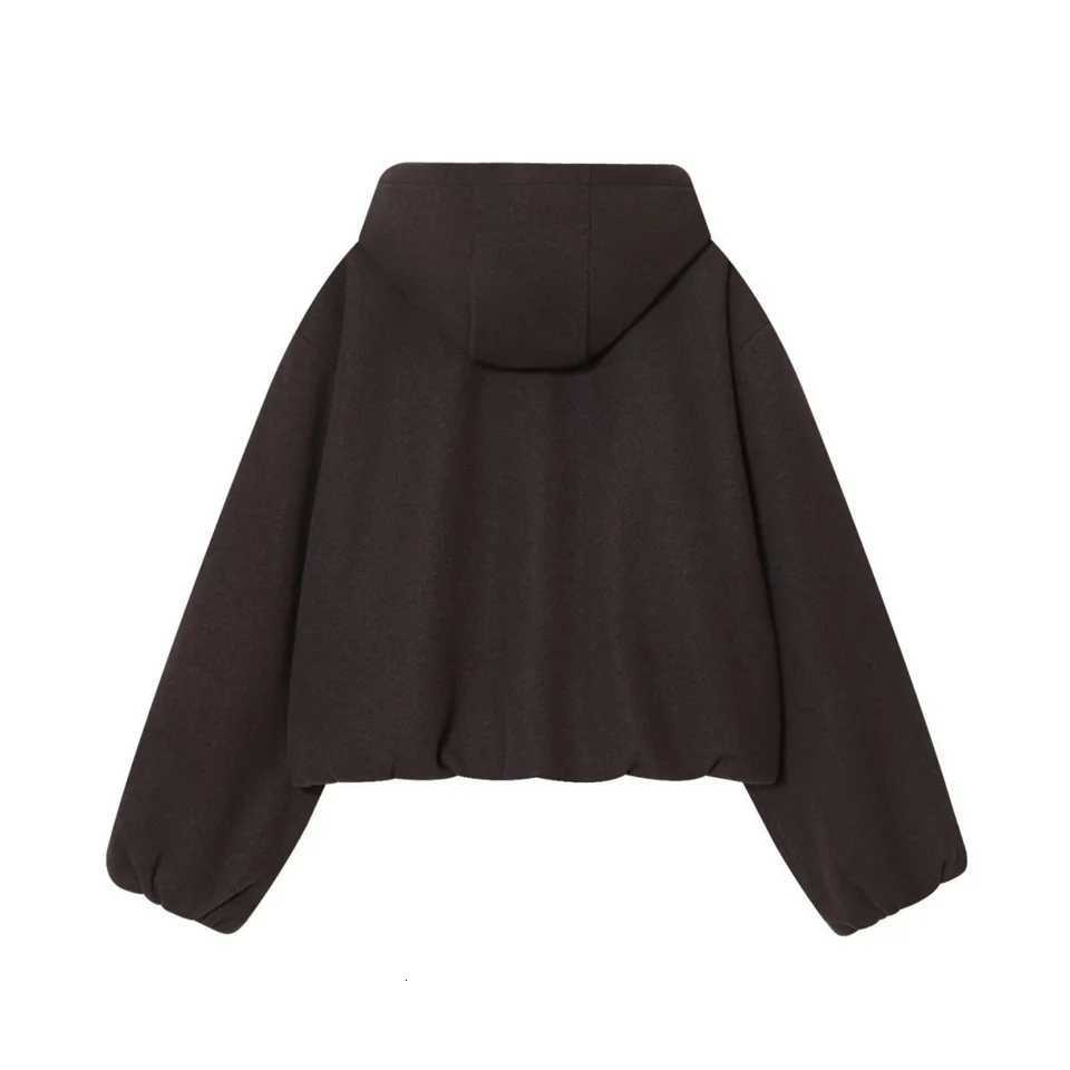 Women Spring Autumn New Hooded Jacket female Coffee solid Long Sleeve Zipper Open Short Coat lady Sports Leisure Coat streetwearT260328