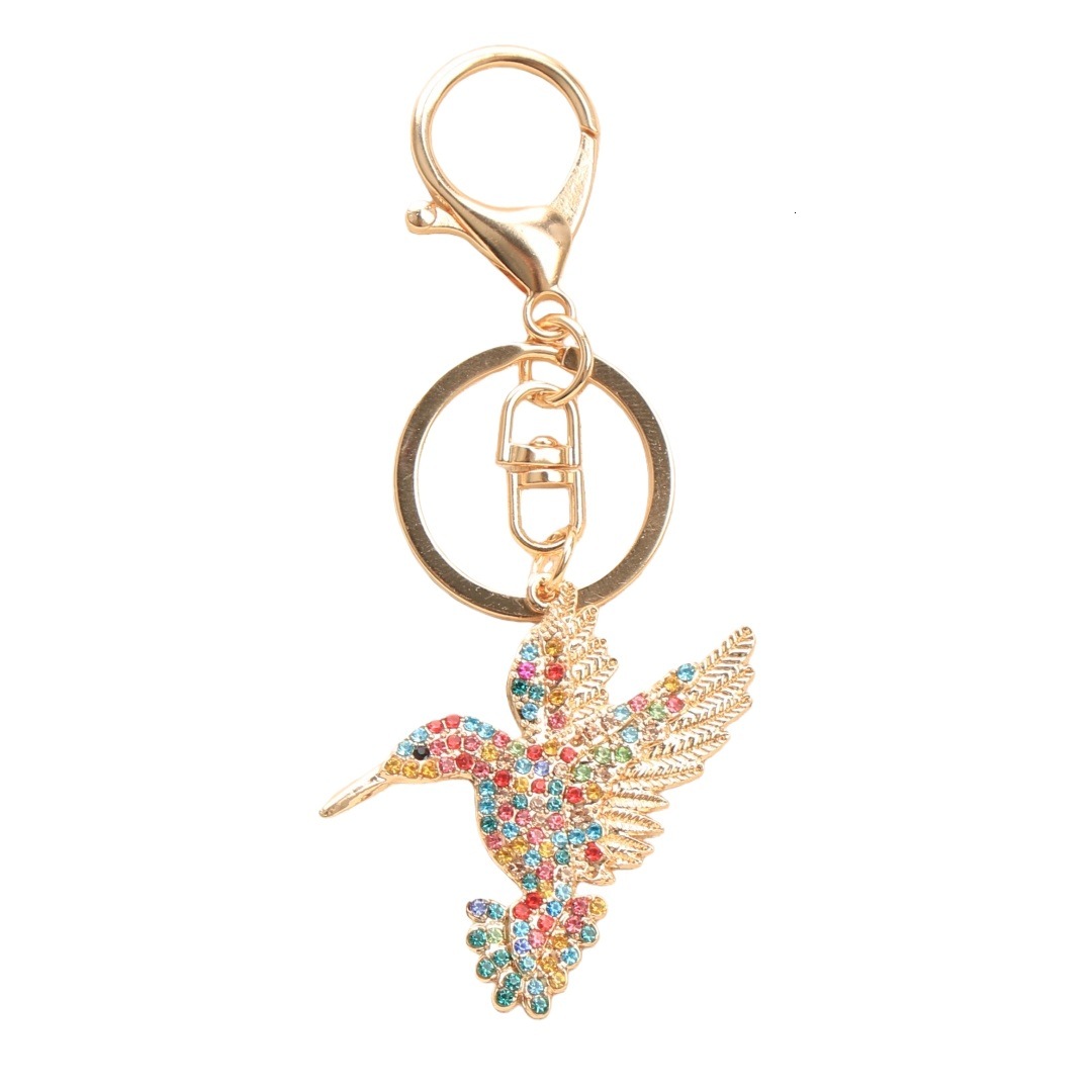 European And American High-End Alloy Rhinestone Hummingbird Keychain Cartoon Animal Keyring Accessories