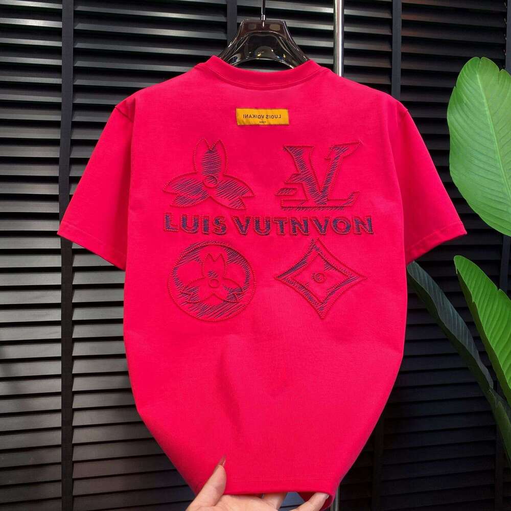 Cotton Short Heavy Craft Half Sleeve Embroidered T-Shirt Men Light Luxury Trendy Brand Dopamine National Trend Hot Item