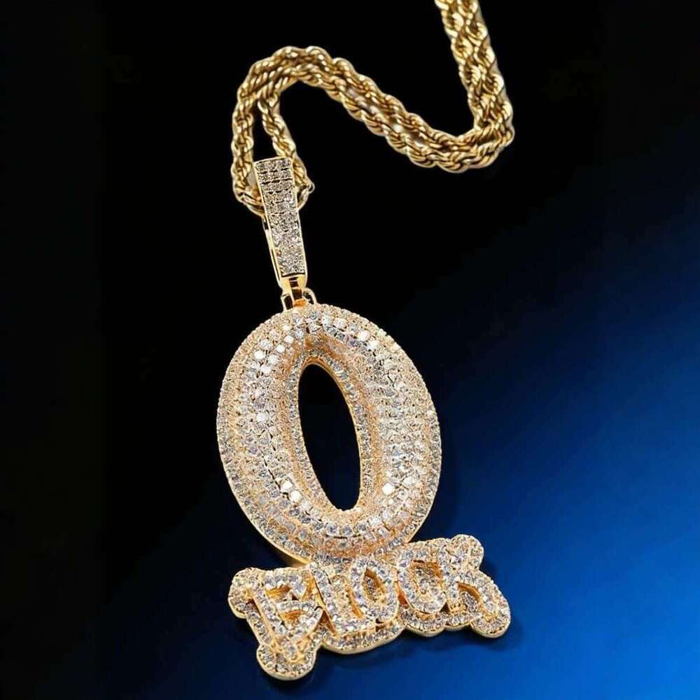 Hip-Hop Copper Pendant With Diamonds, O-Letter BLOCK Design, Personalized Trendy Cuban Chain Necklace, Cross-Border Men's Fashion Accessory