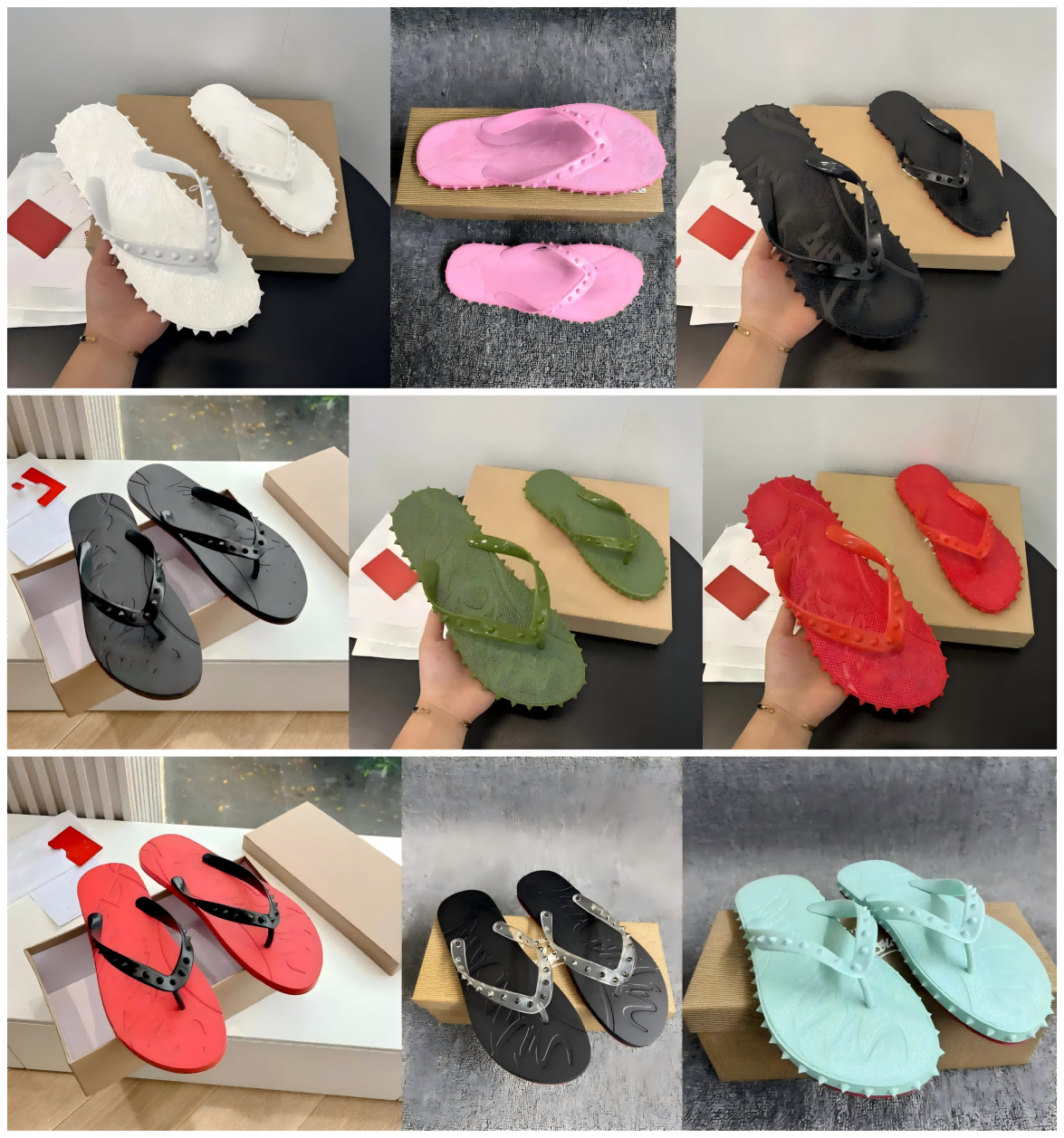 Designer Slides Women Men Slippers Flip Flops Red Soled Sandals Summer Flat Heel Beach Shoes Clour Printing Flip Flops Genuine Leather Sandal 36-46