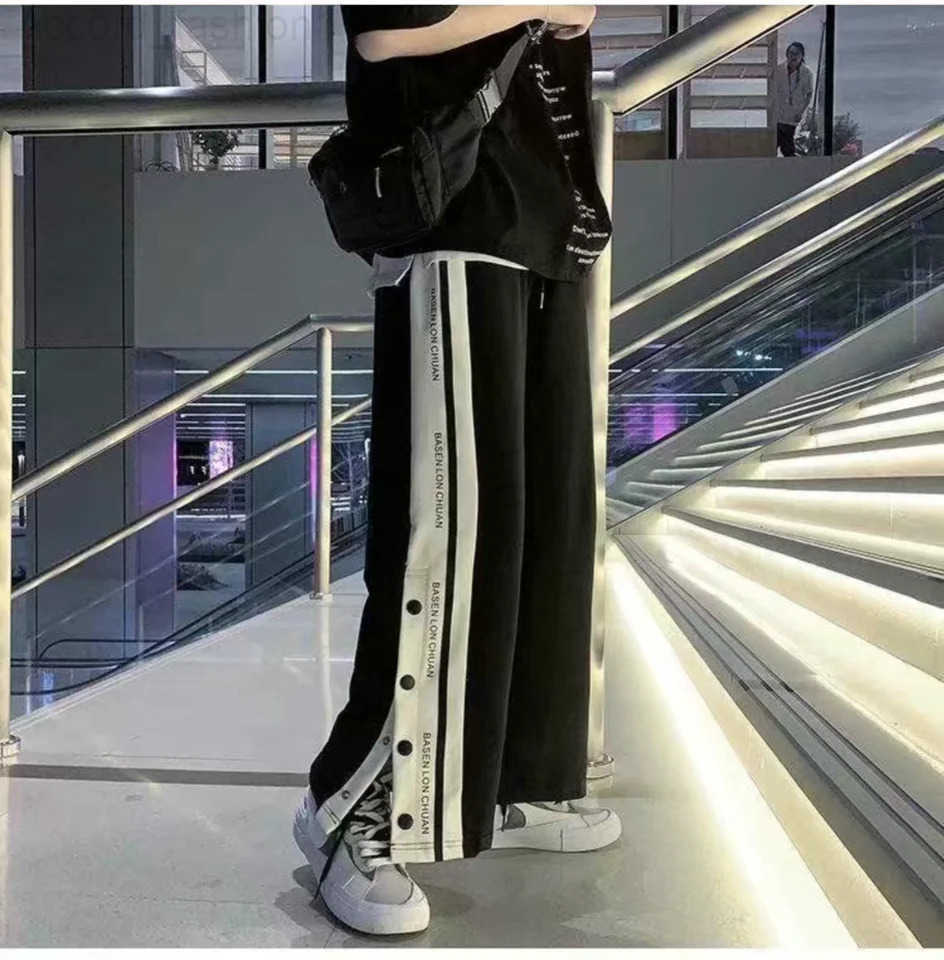 Harajuku Wide leg Sweatpants Oversize Men Streetwear Side Button Baggy Pants Casual Sport Split Basketball Women Track Trousers H260330