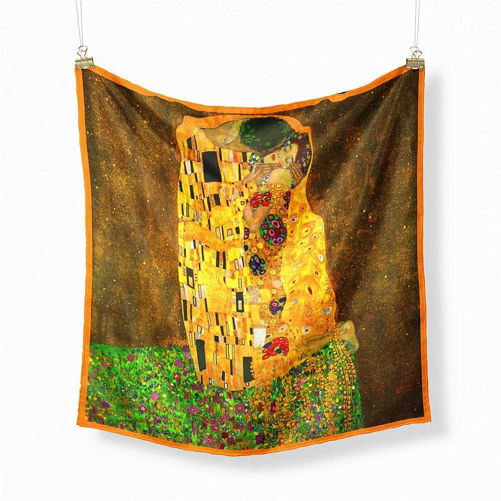 Famous Oil Painting Twill 100 Silk Scarf Fashion Bandana Wen Scarf Wraps 53cm Square Scarves Hijab Scarf Neckerchief X260328