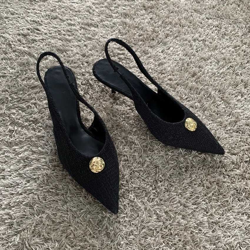 Fashion Womens Black High Heels Sexy Pointed Shallow Mouth Pumps 2025 Spring Female Slingbacks Dress Office Shoes Z260330