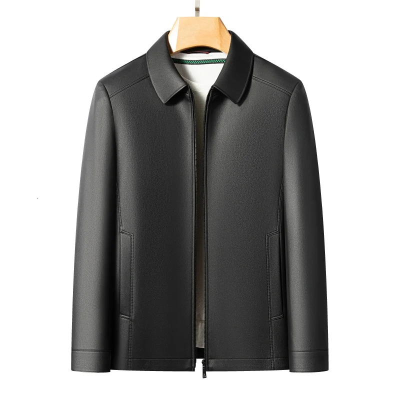 Mens Fashion Casual Large-Sized Goatskin Leather Jacket Lapel Coat High-End Spring Autumn 260327