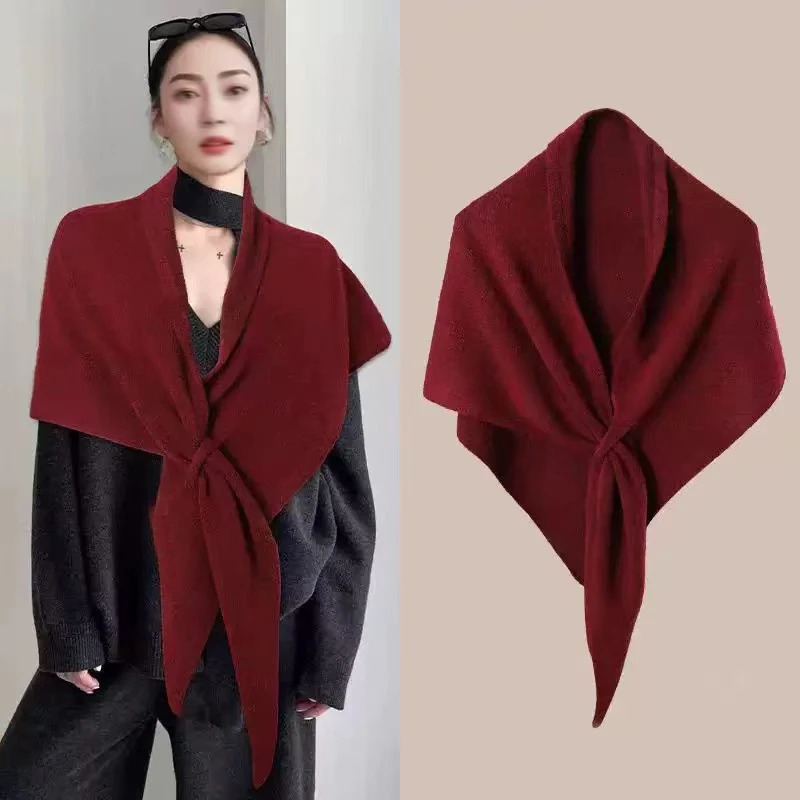 Version Womens Neck Wrap Autumn Winter Thickened Warm Shoulder Shawl Female Triangular Knitted Scarf 260325