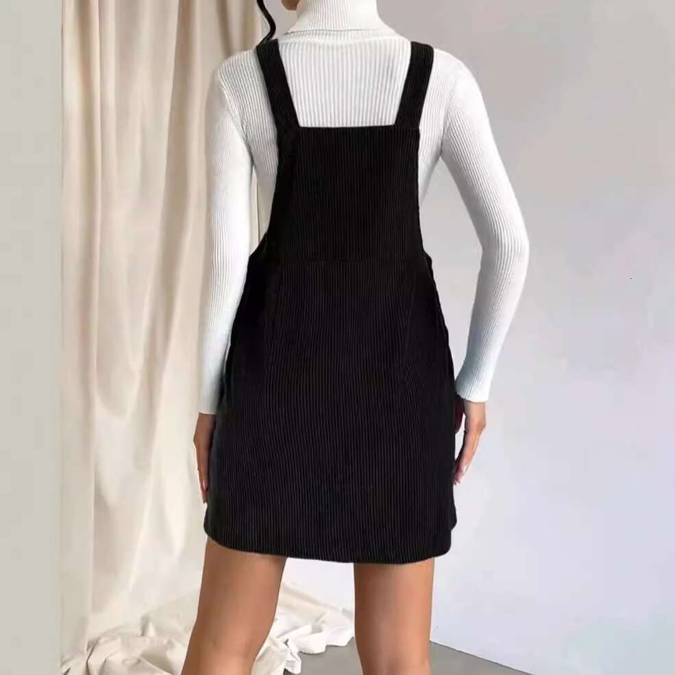 2026 New European and American Spring Corduroy Loose Sleeveless Strap Dress in Solid Color