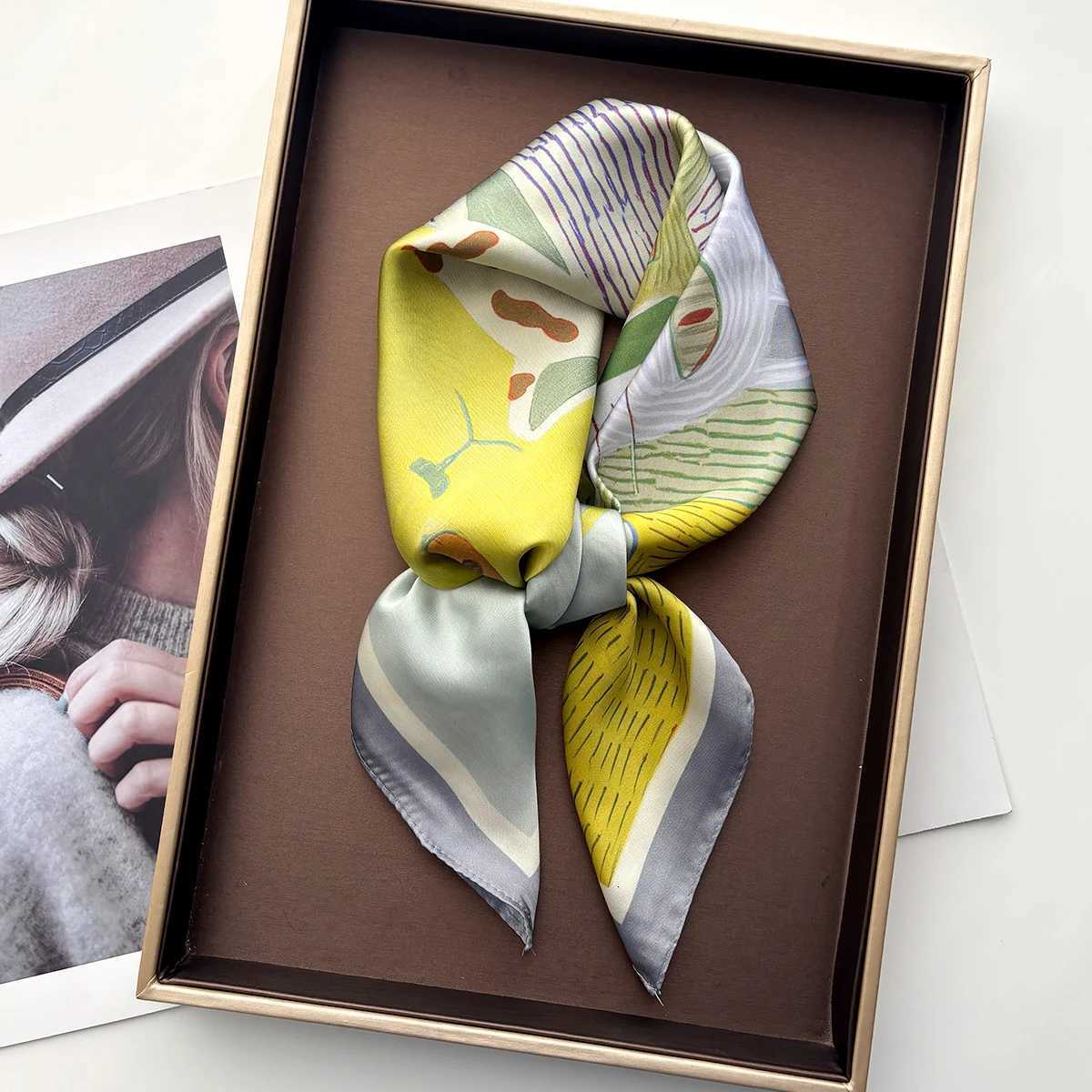 2026 Wen Square Scarf Silk Imitation Cute Cat Cartoon Print Neckerchief Bandana Lady Shawl Scarves Wrap Hair Band Ties X260328