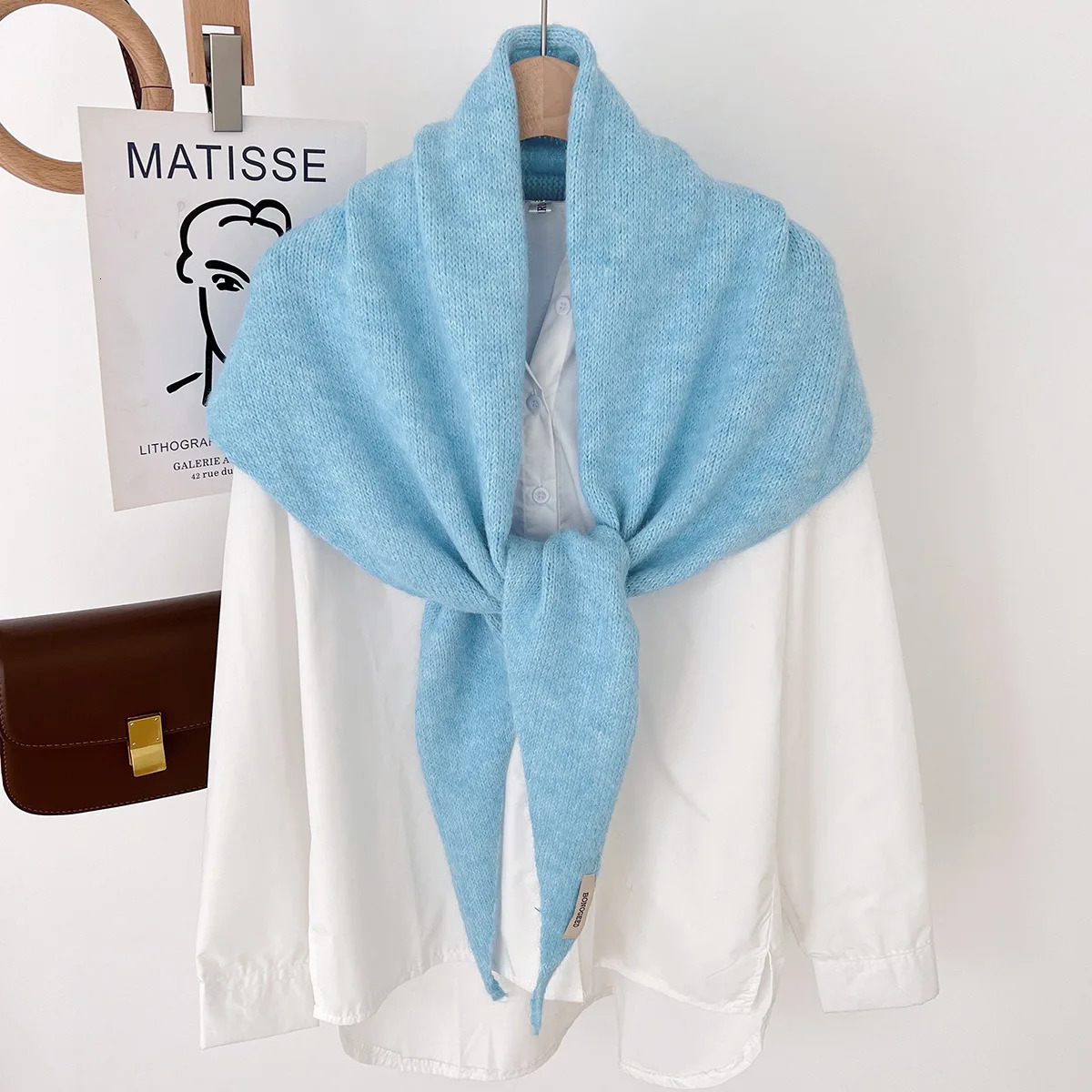 Wool Winter Scarf For Women Warm triangle Knit Scarves Hijab Solid Lady Shawl Wrap Female Pashmina Bandana Head Scarfs 260325