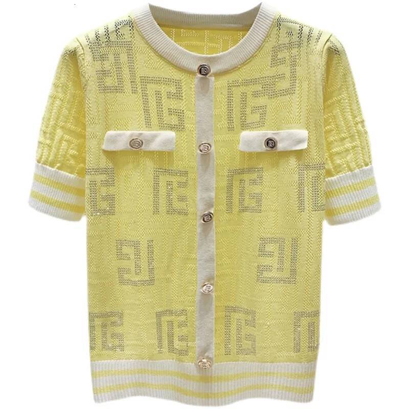 New Chic 2025 Fashion Summer Contrast Small Fragrance Ice Sweater Women's Versatile Thin Hollow Out Short Sleeve T Shirts