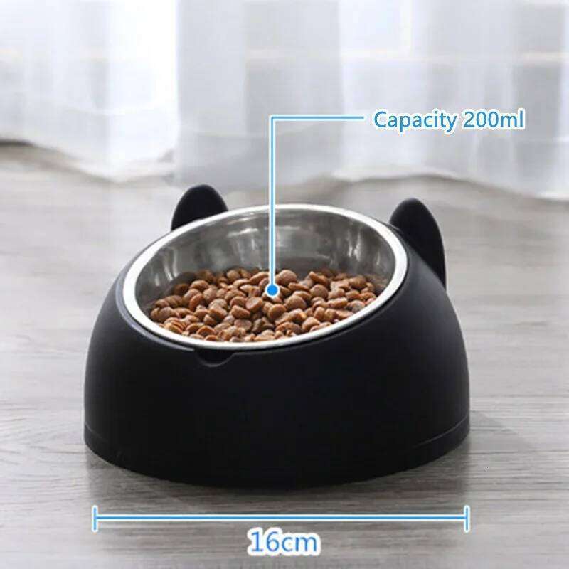 Detachable Cute Cat And Dog Bowl Protection Cervical Vertebra 15 Degree Oblique Mouth Pet Stainless Steel Food Bowls 26W0330